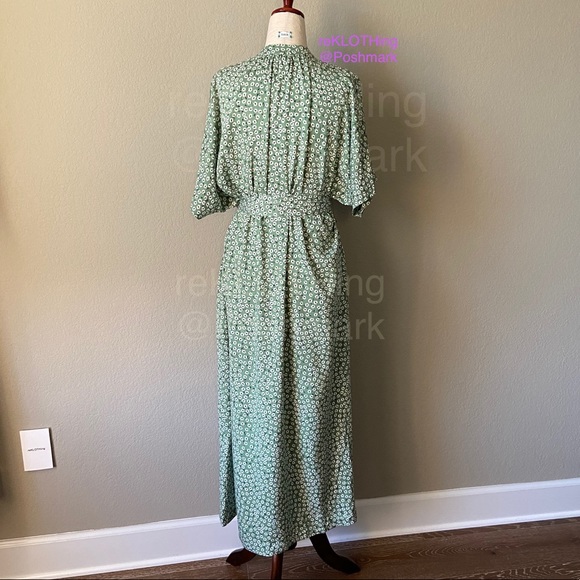 ❌SOLD❌ Floral Green/White Tie-Belt Midi Dress - Picture 6 of 12